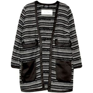 Malene Birger Erista Tweed channel pocket black white loose fit Jacket blazer L